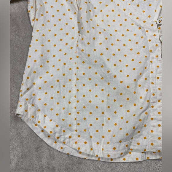 Anthropologie Maeve Linen Blend Louise Polka Dot Wrap Puff Sleeve Retro Top 4 - Picture 6 of 16